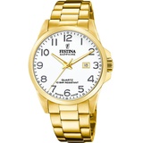 Festina Quarz Herren Swiss Made F20044/1 Edelstahl, Gelbgold plattiert - weiß,gold - 41mm