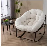 CHICFURN Schaukelstuhl Outdoor Rattan Sessel mit gepolsterter Auflage (Packung, 1 St), Rocker Recliner für Terrasse, Wohnzimmer, Garten, Weiß