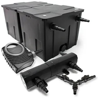 Wiltec CBF-350B Teichfilter bis 60000 L Teichfilteranlage als Durchlauffilter, CTF-8000 SuperECO Teichpumpe 8000l/h 70W, CUV-224 Teichklärer UVC Klärer mit 24W