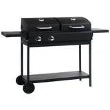 vidaXL Kombigrill mit 2 Brennern klappbaren Beistelltischen Gasgrill Holzkohlegrill Grill Smoker BBQ Grillwagen Standgrill Kohlegrill