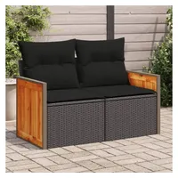 vidaXL Gartensofa mit Kissen 2-Sitzer Schwarz Poly Rattan