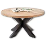'massivart' Couchtisch rund Massivholz Mango mit schwarzem Metallgestell - hochwertiger & naturbelassener Sofatisch für Ihren Wohnbereich - 80 x 80 cm (B/H/T)
