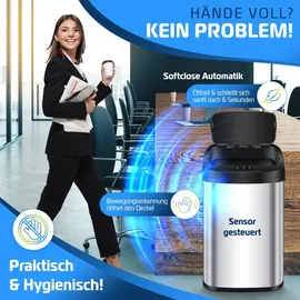 Kesser KESSER® Sensor Mülleimer Küche Automatik mit Bewegungssensor Abfalleimer | Soft-Close-Deckel Müllbehälter mit Touch-Bedienfeld & Sensor LCD-Display Edelstahl inkl. Müllsackhalter