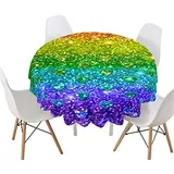 Morbuy Rund Tischdecke, Regenbogen Drucken Rund Tischdecken Wasserdicht Lotuseffekt Abwischbar Abwaschbar Tischtuch für Dekoration Küchentisch Garten Outdoor (Durchmesser 120cm,Pailletten)