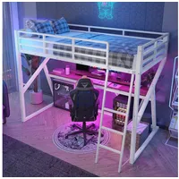 STILVORA Hochbett 90x200 Jugendbett mit Schreibtisch&Geländer,Eisenbett mit Treppe&LED (90x200 cm mit LED, Treppe & Schreibtisch, Sicheres Spiel-, Lern- & Schlafparadies aus Metall & MDF) ohne Matratze weiß