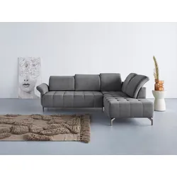 Ecksofa INOSIGN "Fresh L-Form", grau, B:260cm H:79cm T:220cm, 100% Polyester, Sofas, Federkern, wahlweise Kopfteilverstellung und motorischer Vorziehsitz