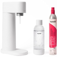 Mysoda: Woody Set - Wassersprudler aus erneuerbarem Holzkomposit mit 1L Quick-Lock BPA-freier Plastikflasche und CO2-Zylinder - Weiß