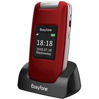 Easyfone Prime-A1 GSM Mobiltelefon Klapphandy ohne Vertrag | Hörgeräte kompatibel(HAC) | Große Tasten und Große Schrift | Mit Notruf-Knopf und Taschenlampe und Ladestation (Rot)