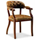 Casa Padrino Luxus Barock Leder Esszimmer Stuhl mit Armlehnen Braun - Italienische Barock Möbel