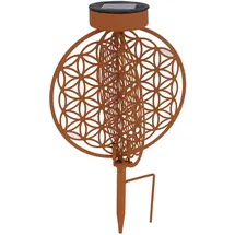 ETC Shop Solarkugel rost für Außen Solarleuchte rost Garten Solarlampe mit Erdspieß, Lichteffekt Muster Lebensblume, 1x LED warmweiß, DxH 20 x 31 cm