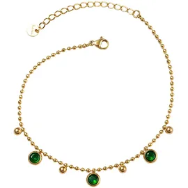 FIRETTI Fußkette mit Anhänger FIRETTI "Schmuck Geschenk Körperschmuck Kreise Kugeln", gold (gelbgoldfarben, grün, grün), Fußketten, Damen, Edelstahl, mit Zirkonia (synth.)