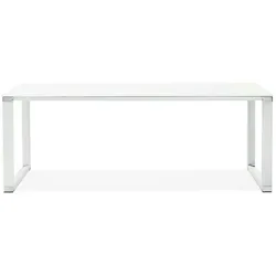Kadima Design Schreibtisch Glas  200 x 100 cm  Geräumig, Chromdetails, Konferenztisch  Weiß  Chefschreibtisch