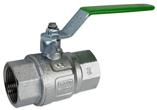 Kugelhahn 1 1/4'' IG x 1 1/4'' IG - DN 32 - Messing vernickelt - mit Hebelgriff grün - voller Durchgang - mit DVGW