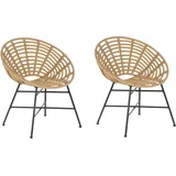 Beliani Rattanstuhl Natürlich Polyrattan Metallbeine 2er Set Runder Sitz Für Außen- und Innenbereich Boho Balkon Wohzimmer