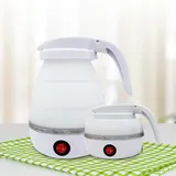 Faltbarer Elektrischer Wasserkocher Reise Faltbarer Wasserkessel Mini Silikon Reisewasserkocher Klein, 0.6L Electric Kettle, Edelstahlboden Wasserkessel Für Küche Reise Camping Outdoor (Weiß)