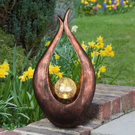 GLOBO Solarlampe Gartendeko Skulptur LED Mondsichel Solarleuchte Garten, Glaskugel Crackle, 2er Set