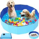 Hundepool,Faltbarer Hundepool,60x20 cm Hundebecken,Kinderpool Faltbar,Rutschfester Boden,Hundepoom Planschbecken mit Ablassventil,PVC Kleines Planschbecken für Welpen und Kinder,Einfach zu verstauen