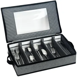 Besteckkasten mit Deckel für Schubladen, Besteckeinsatz Besteckbox Tragbar Besteck Aufbewahrung mit Deckel Verstellbarer Utensilien Organizer für Campin Gurlaub Reisen Küche (42,5x 29,5x 8cm)