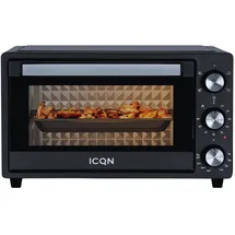 ICQN Minibackofen 20L, Pizza-Backofen, Ober-/Unterhitze mit Umluft-Funktion, 5 Grill-Funktion, 90 Min. Timer, 1500 W, Mini Oven, 80°-240°C, Backblech/Grill/Krümelblech und Blechhalter, Schwarz