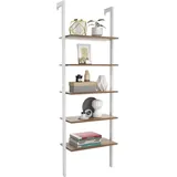 5-stufiges Leiterregal mit Metallrahmen, Bücherregal Wandmontage, 183cm, Pflanzenregal für Büro, Küche, Wohnzimmer Weiß - Costway