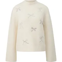 s.Oliver Strickpullover mit Stehkragen und Schleifen-Stickerei Beige L