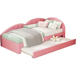 Merax 90*200cm Schlafsofa, ausgestattet mit ausziehbarem Bett, stilvoll und einfach, PU-Material, Rosa