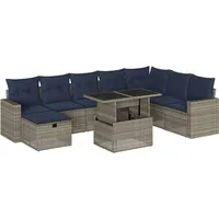 vidaXL Gartensofa-Set mit Kissen, grau, Polyrattan