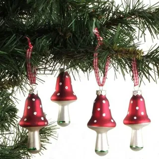 Buri Glas-Weihnachtsbaumschmuck Pilz 4er-Set Christbaumkugeln Anhänger Weihnachtsdeko