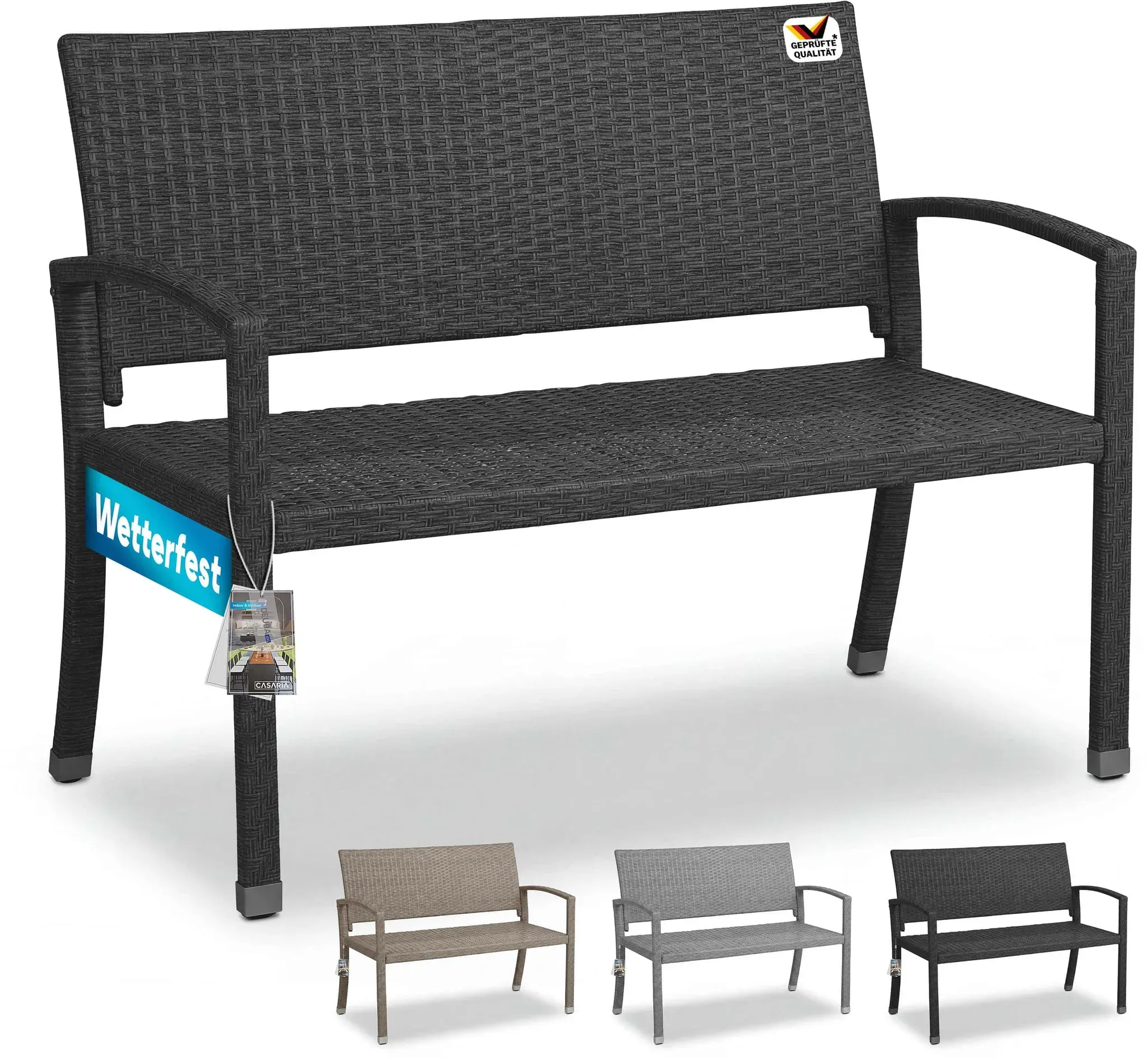 Rattan Garden Bench Black 2 Seater