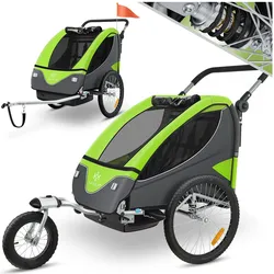 KESSER® Kinderanhänger Fahrradanhänger 360° Drehbar mit Federung 2in1 Joggerfunktion Kinderfahrradanhänger + 5-Punkt Gurt Jogger Fahrrad Anhänger für 1 bis 2 Kinder max. 40kg