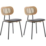Esszimmerstühle für Küche Rattanstuhl mit Metallbeinen Sitzfläche aus Kunstleder Polster Schwarz 2er Set Wahson