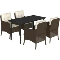 VidaXL 5-tlg. Garten-Essgruppe mit Kissen Braun Poly Rattan