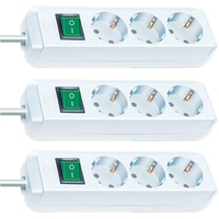 Brennenstuhl Eco-Line 3-Fach Steckdosenleiste (Steckerleiste mit Kindersicherung, Schalter und 5 m Kabel) weiß (3 Stück)