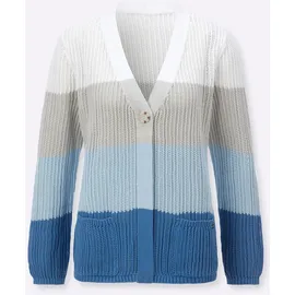 Casual Looks Ajour-Strickjacke mittelblau-ecru-geringelt 54
