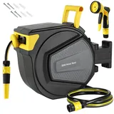 Schlauchtrommel mit Gartenschlauch 20m, Schlauchaufroller zur Wandmontage, 180° Schwenkbar & Automatische Aufrollung, Wand Schlauchbox inkl. 9-Funktionen Handbrause, für Bewässerung, Autowäsche