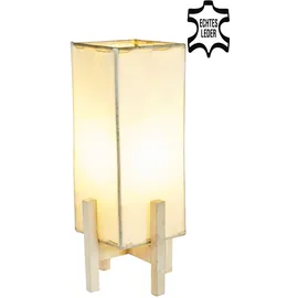 Marrakesch Orient & Mediterran Interior Ledertischlampe Janka Natur mit weißem Gestell