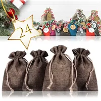 Jutesäckchen | Jutebeutel | Jute-Sack 24er Set für Adventskalender mit Geschenk-Verpackung, 13cm x 9,5cm, Jutebeutel, Stoffbeutel, Natur Säckche... - Braun
