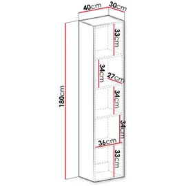 Mirjan24 Hängevitrine, Schwarz, Eiche Wotan, Holzwerkstoff, Rechteckig, 40x180x30 cm, Wohnzimmer, Wohnwände, Vitrinenschränke