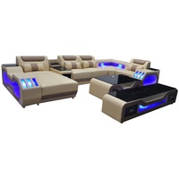 JVmoebel Ecksofa Leder Eck Garnitur Design Sofa Wohnlandschaft + Couch Tisch + RTV USB, 3 Teile beige