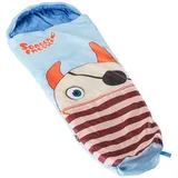 Skandika Kinderschlafsack Sorgenfresser Flint, Mumienschlafsack für Kinder, Camping, Outdoor (170 (140 + 30) x 70/45 cm, Großzügige Kapuze, Stautasche), Komfortbereich 12 – 3 °C, wasserabweisend, Mund-Tasche blau