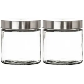 BigDean 2er Set Vorratsgläser 0,85 Liter Glas Schraubglas Lebensmittelglas Edelstahldeckel mit Schraubverschluss 12 x 11 cm