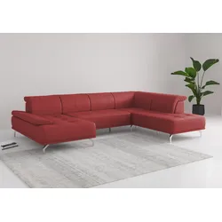 Wohnlandschaft PLACES OF STYLE "Caluna", rot (feuerrot), B:334cm H:81cm T:235cm, Sofas, Inkl.Sitztiefenverstellung