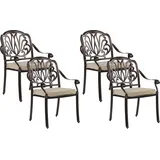 Beliani 4er-Set Gartenstuhl Balkonstuhl Aluminium 4 Sitzkissen Dunkelbraun