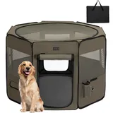 Petsfit Welpenauslauf faltbar Welpenlaufstall Tierlaufstall Pop-Up Design für Hunde Hasen Katzen, Verdickter Stahlträger Freilaufgehege Abschließbarer Reißverschluss,Braun & Schwarz,L