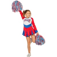 Horror-Shop Rot-blaues Cheerleader Kinder Kostüm für Fasching & Garde 152