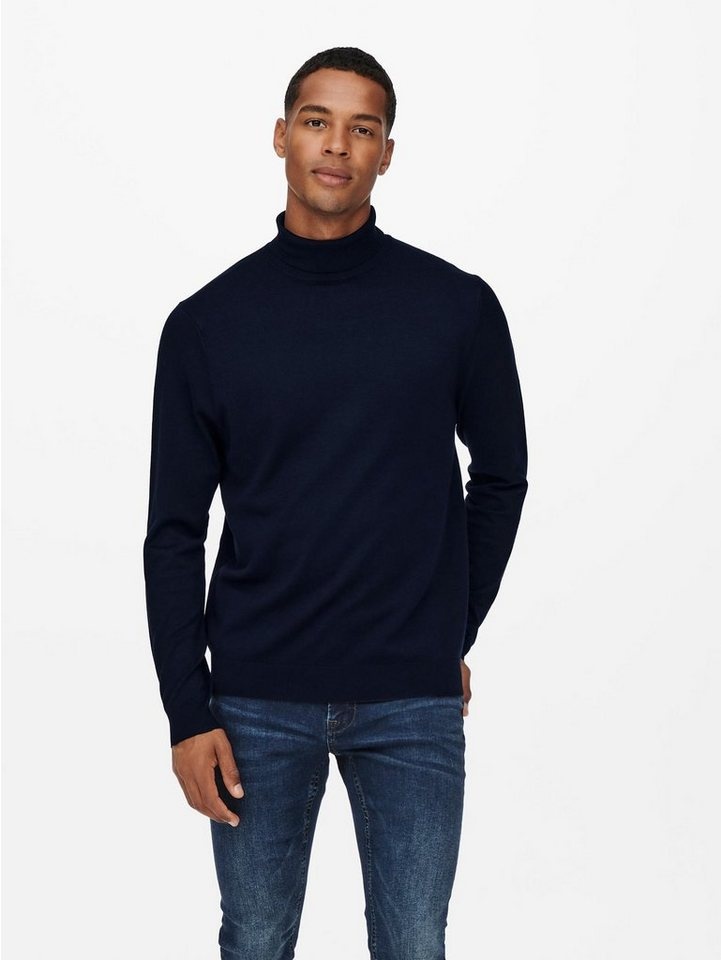ONLY & SONS Strickpullover Polo Langarm Shirt Basic Pullover ONSWYLER 5619 in Dunkelblau blau|schwarz XXL