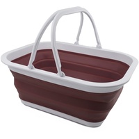 SAMMART 15L Zusammenklappbarer Korb mit Griff - Tragbarer Picknickkorb/Krater für den Außenbereich - Faltbare Einkaufstasche - Platzsparender Aufbewahrungsbehälter (Weiß/Altrosa)
