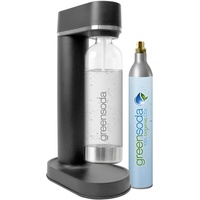greensoda Wassersprudler (schwarz) - nachhaltig und plastikfrei sprudeln - Komplettpaket inkl. CO2 Zylinder und 1 Liter PET Flasche