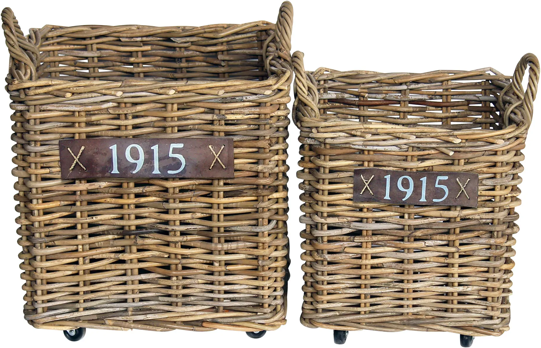 Korb Rattan S/2 40x40/50x50cm H42/45cm mit Rollen  - natur