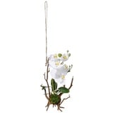 Hängende Kunst-Orchidee 32 cm weiß auf künstlichem Holzstamm Deko-Orchidee